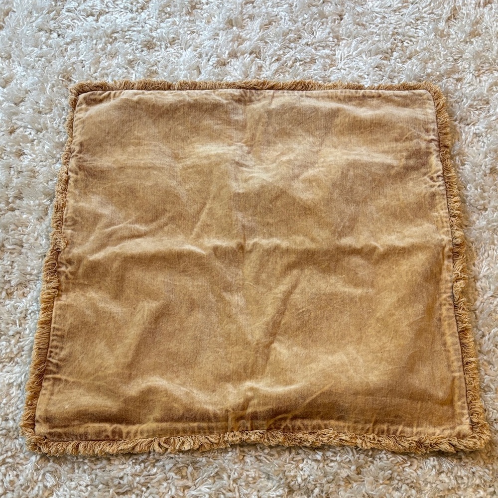 SURYA 21" x 21" Gold Velour Textured Fringe Border Throw Pillow Cover